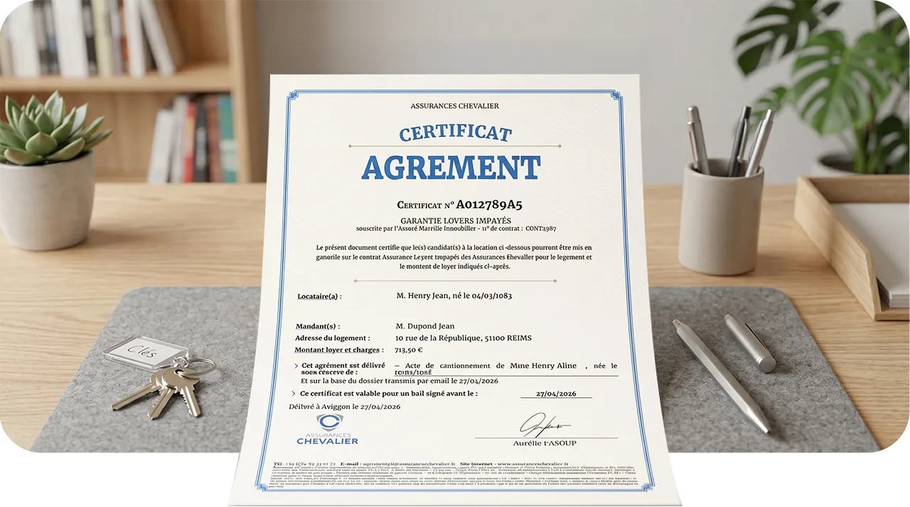 Certificat d'agrément locataire Assurances Chevalier